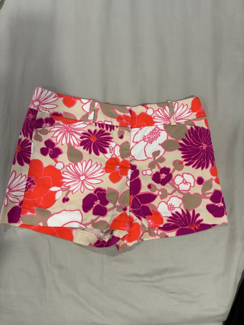 Ann Taylor Signature Floral Cotton Ibiza Shorts Pink, Magenta Coral, Ivory